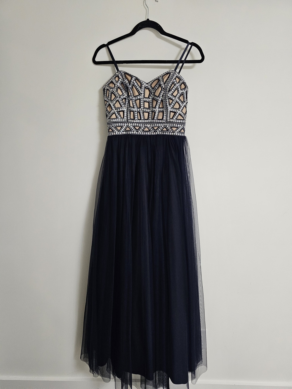 Blondie Nites Black and Silver Beaded Tulle Prom Dress